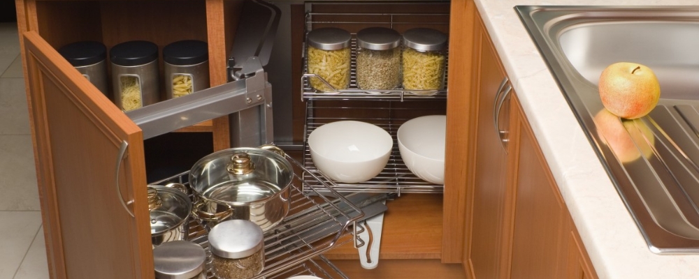 Organised storage for under sink kitchen cabinet