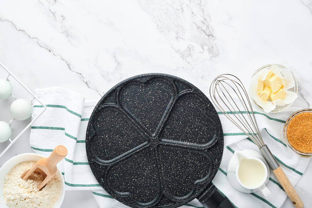 marble kitchen countertop with baking supplies